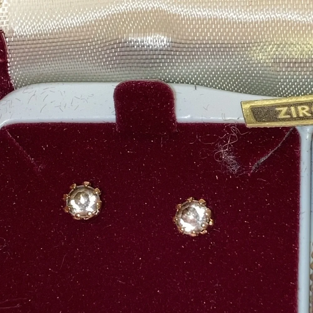 Set of CZ Pendant Necklace and Round CZ Stud Earrings on 14k GF Posts for Teen